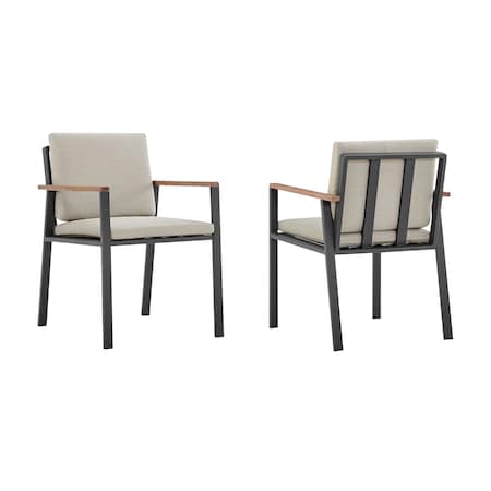 Armen Living Nofi Outdoor Patio Dining Chair in Charcoal Finish with Taupe Cushions and Teak Wood Accent Arms LCNOCHBE